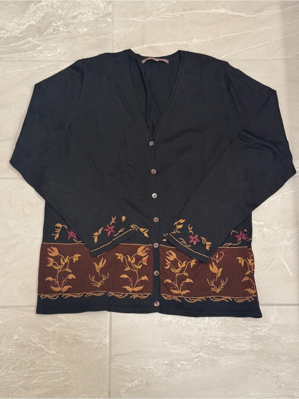 Cottagecore Floral Beaded Embroidered Cardigan Knit V-Neck Sweater Vintage Boho